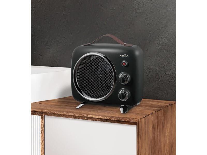  Chauffage soufflant ABRILA Taranto 2000 W noir et gris, style vintage, 2 puissances, thermostat réglable, poignée et range-câble 228622009 - Conforama C
