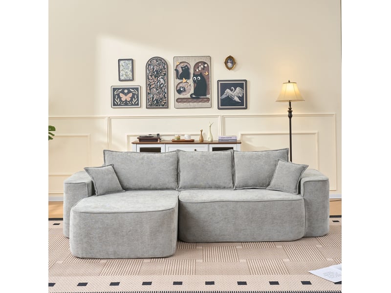  Canapé d'angle modulaire modenvie 4 places en chenille gris 262 x 144 x 65 cm  - Conforama D