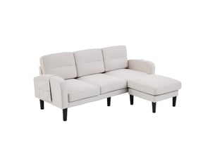 Canapé d'angle en l 3 places avec méridienne, tissu beige confortable, canapé modulaire avec poches de rangement pour salon, 204x136x80 cm