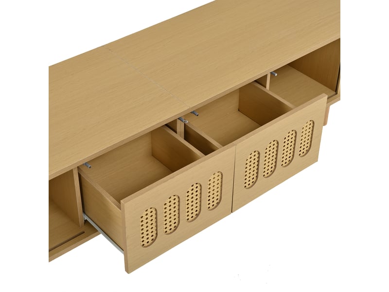  Meuble tv bas 180 cm, finition bois naturel, avec éclairage led  - Conforama E