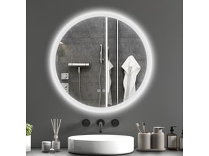Miroir rond lumineux led de salle de bain ø 70 cm mural éclairage interrupteur tactile système antibuée 35w blanc argent