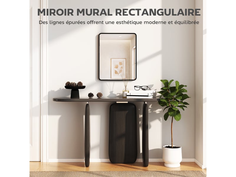  Miroir mural rectangulaire 50 x 40 cm, miroir décoratif moderne avec cadre en métal pour salon, entrée, couloir, noir  - Conforama D