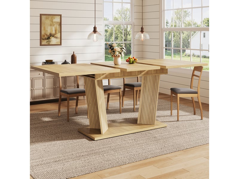 Table à manger extensible 120-160x80x76 cm table à manger 6 à 8 personnes rectangulaire moderne pour salon cuisine, marron naturel - Conforama C