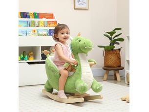 Jouet à bascule dinosaure 65x38x72 cm – vert – sons interactifs, harnais 3 points et assise enveloppante