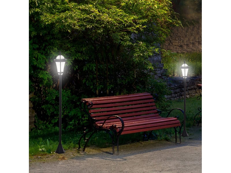  Lot de 2 lampadaires solaires de jardin led ø18,5 x h129 cm noirs, plastique et acier inoxydable, ip44  - Conforama B