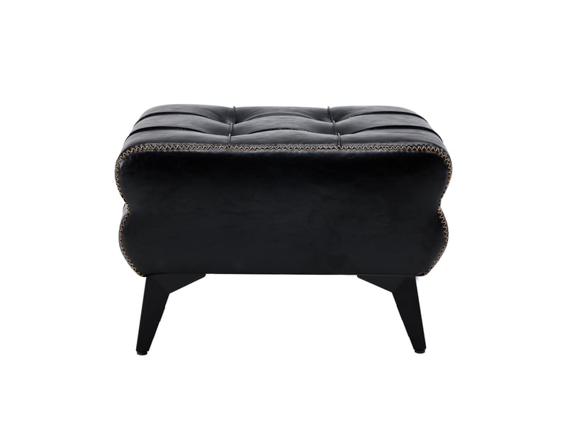  Pouf repose-pieds en cuir noir, pieds métal, style moderne, multifonctionnel  - Conforama D