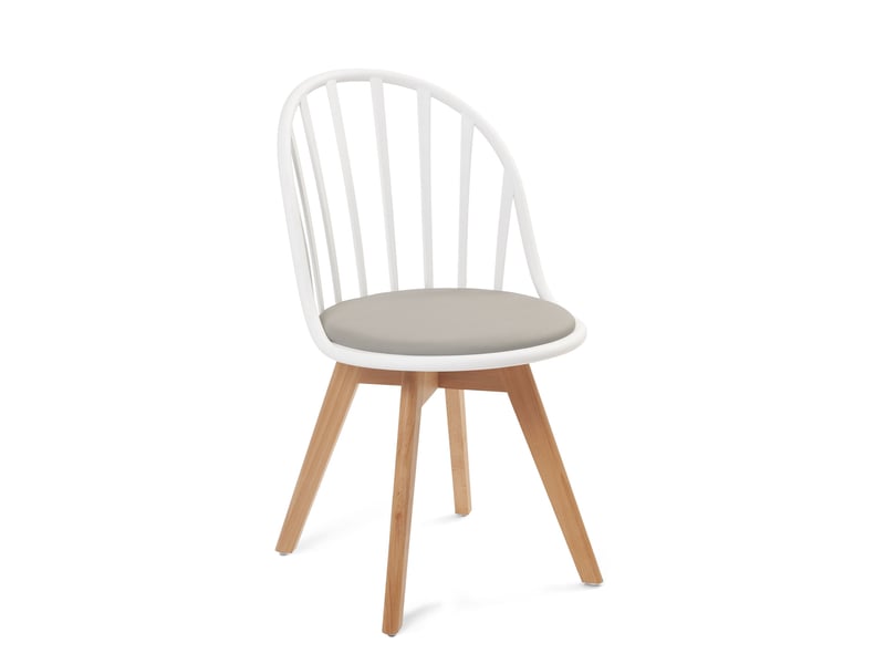 Lot de 2 chaises bistrot scandinaves bold blanches et grises à barreaux avec assise en simili cuir et pieds bois  - Conforama C