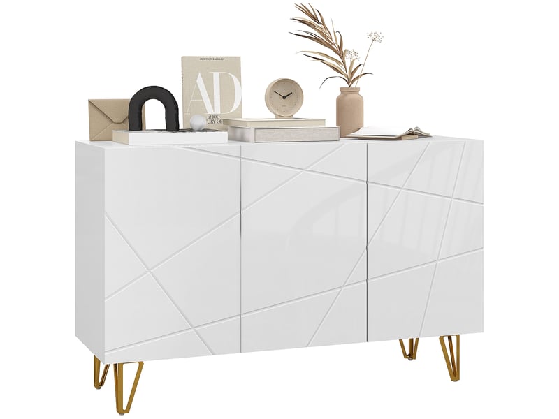  Buffet d'entrée à 3 portes et étagères réglables pour cuisine et salon, 120 x 40 x 75 cm, blanc brillant  - Conforama A