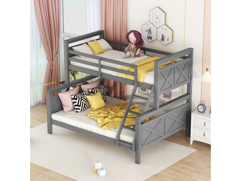  Lit superposé 140x200(90x200) cm coloris gris pin lit enfant gris - Conforama E