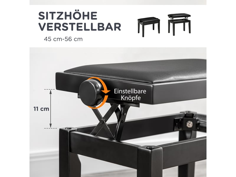Tabouret de piano banc de piano réglable en hauteur avec coussin en cuir, simili cuir, bois d'hévéa, noir, 63 x 33 x 45-56 cm, idéal pour les F12-009V00BK - Conforama D