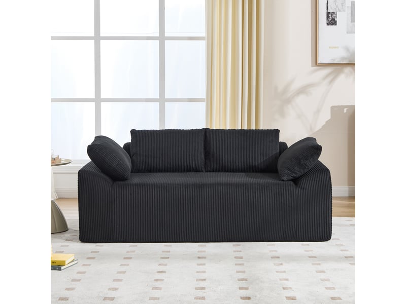  Canapé convertible 2 places noir 170 × 86 × 60 cm en tissu, accoudoirs galbés des deux côtés, style moderne  - Conforama D