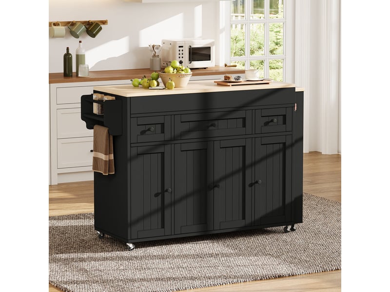  Ilot de cuisine 4 portes 3 tiroirs coloris noir mdf  - Conforama D