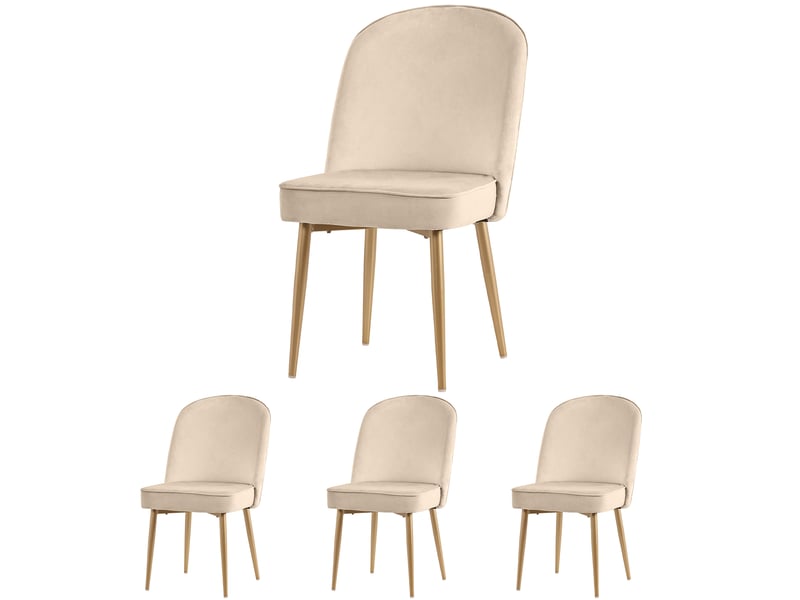  Lot de 4 chaises de salle à manger en velours avec dossier cambré et pieds en métal doré,beige chaise beige - Conforama A