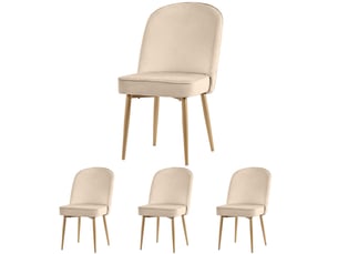 Lot de 4 chaises de salle à manger en velours avec dossier cambré et pieds en métal doré,beige