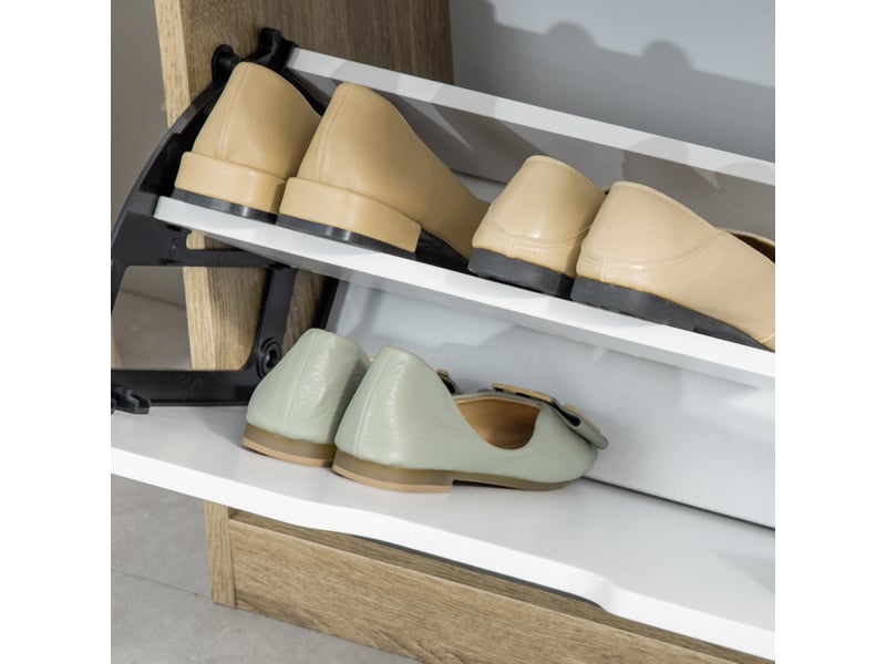  Meuble à chaussures design bicolore effet bois clair blanc 2 portes  - Conforama D