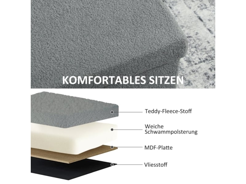  Pouf coffre gris foncé avec rangement et couvercle, rembourré, pour salon, chambre et entrée  - Conforama E