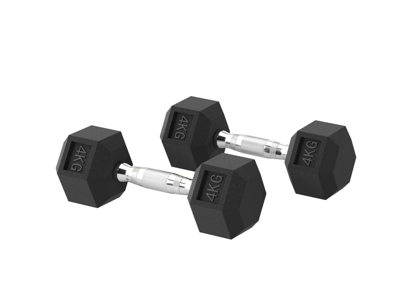  Ensemble d'haltères courtes, lot de 2 haltères hexagonaux recouverts de caoutchouc, acier noir  - Conforama B