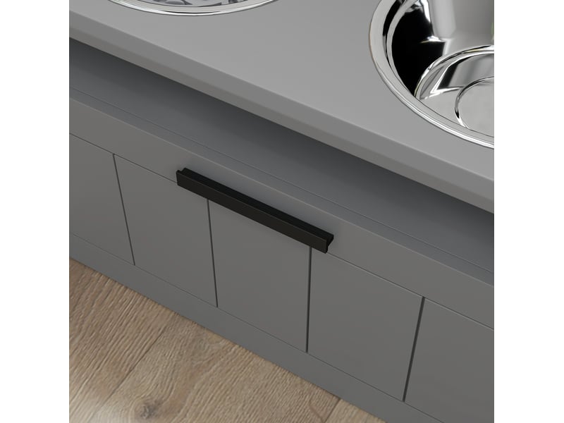  Station de repas surélevée avec 2 bols inox et rangement gris evryae  - Conforama D