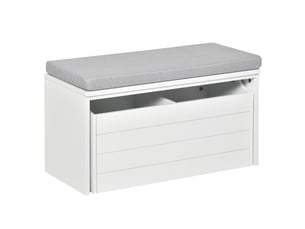 Banc de rangement avec coussin gris - meuble à chaussures - banc à chaussures avec grand tiroir double compartiment - mdf blanc