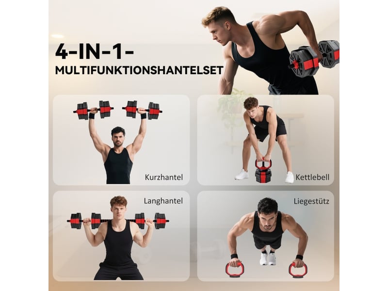  Set d'haltères 4 en 1, haltères réglables 20 kg pour musculation à domicile, rouge  - Conforama D