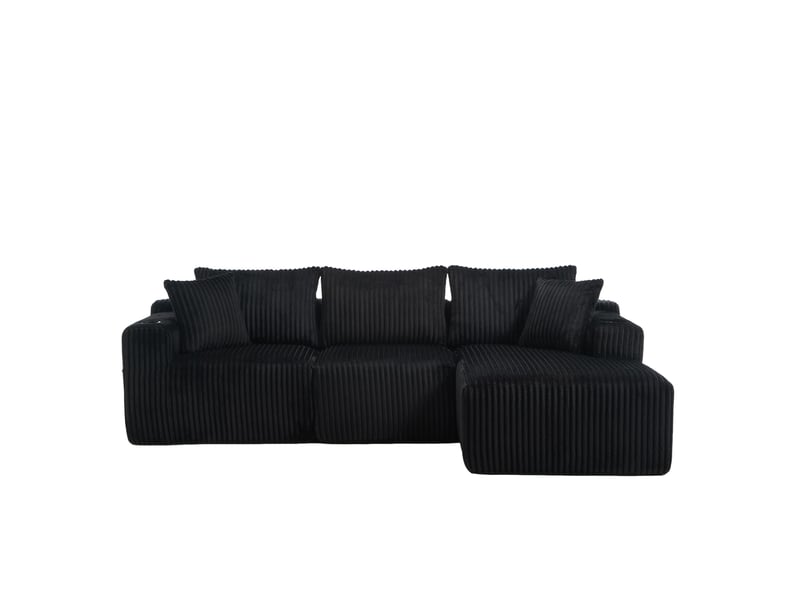  Canapé modulable 3 places avec méridienne noir en velours côtelé  - Conforama A