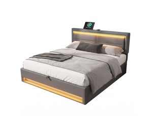 Lit avec rangement 140x190 cm <strong></strong> <strong></strong> coloris gris