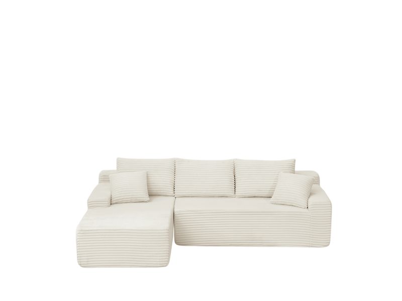  Canapé d’angle modulable 4 places en velours côtelé beige, 239x156x79 cm  - Conforama E