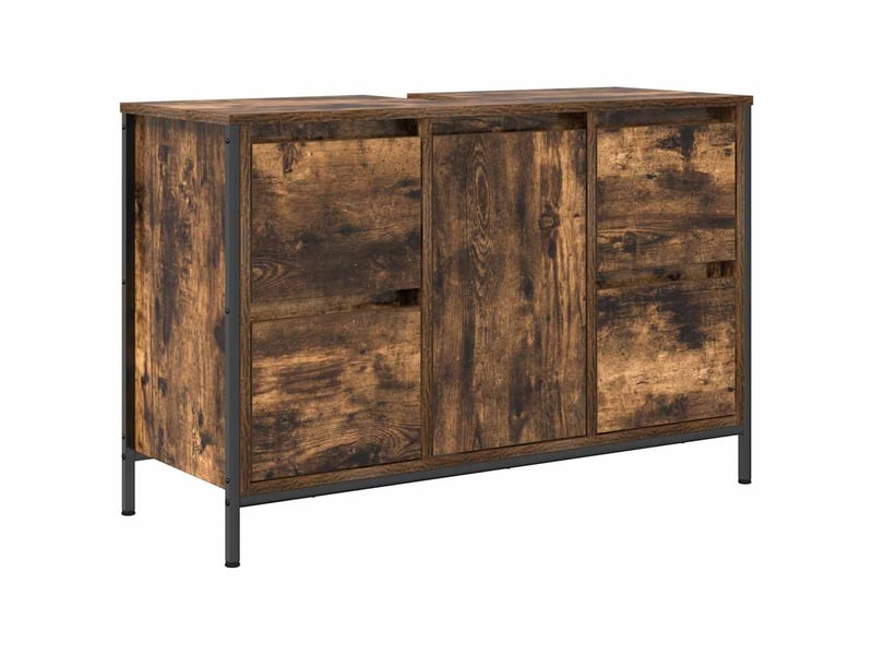  Meuble sous-évier, meuble de rangement avec tiroirs chêne fumé 90x34.5x60 cm  - Conforama A