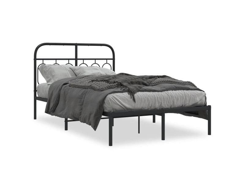  Lit double- lit adulte -  cadre de lit métal sans matelas avec tête de lit noir 120x190cm  - Conforama A