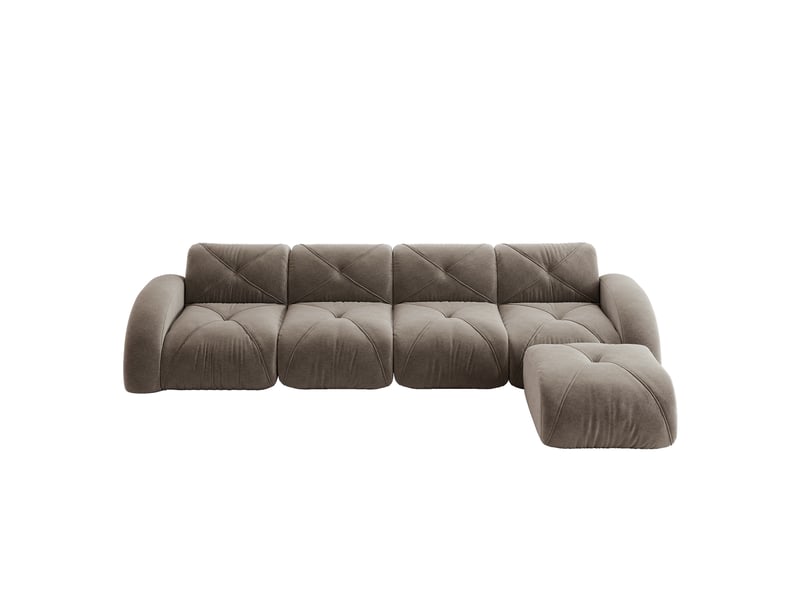  Canapé d'angle, canapé modulable – sans montage, 4 places, avec repose-pieds, taupe, base antidérapante  - Conforama B