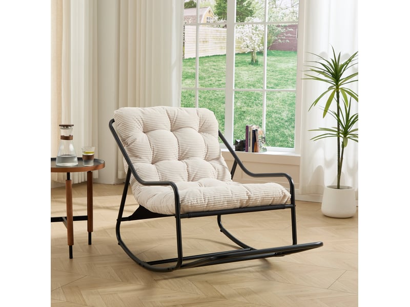 Chaise berçante d'extérieur 75x116x82 cm coussin épais métal blanc - Conforama E