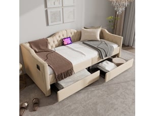 Lit avec rangement 90x200 cm <strong>MODENVIE</strong>  <strong></strong> coloris beige