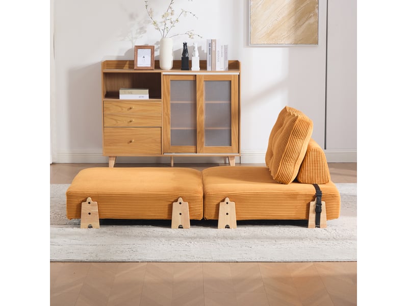  Fauteuil relax 90x86x84 cm en velours côtelé coloris orange  - Conforama E