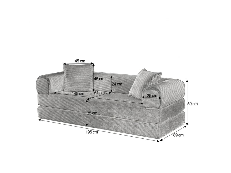 Canapé de sol convertible 3 places vert en mousse sans armature 195x89x59 cm  - Conforama E