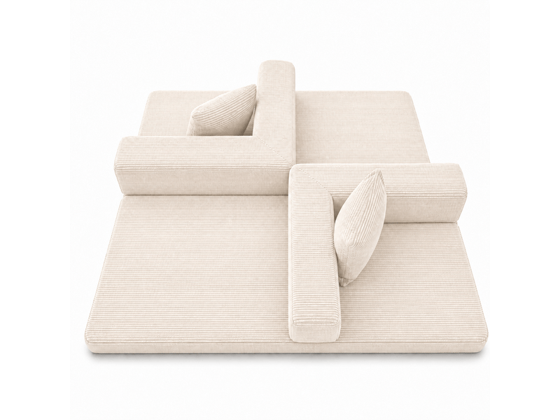  Canapé convertible au sol 2 places en velours côtelé blanc, canapé-lit pliable avec accoudoirs rabattables pour salon et chambre  - Conforama A
