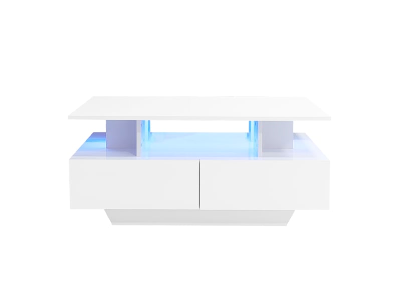  Table basse moderne laquée brillante avec éclairage led et 2 tiroirs – élégante table d'appoint de 90 x 55 x 41 cm avec espace de rangement, supportant jusqu'à 30 kg  - Conforama D