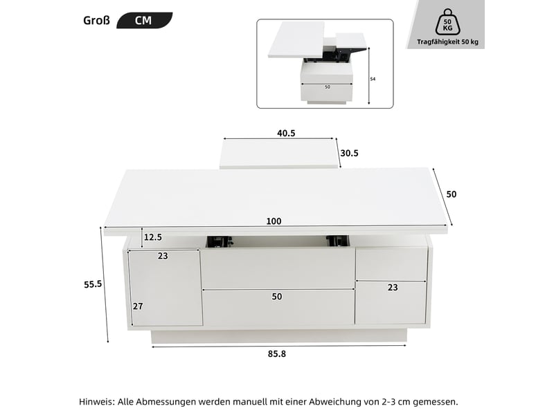 Table basse moderne à double relevage, rangement caché, 50 kg max.  - Conforama C
