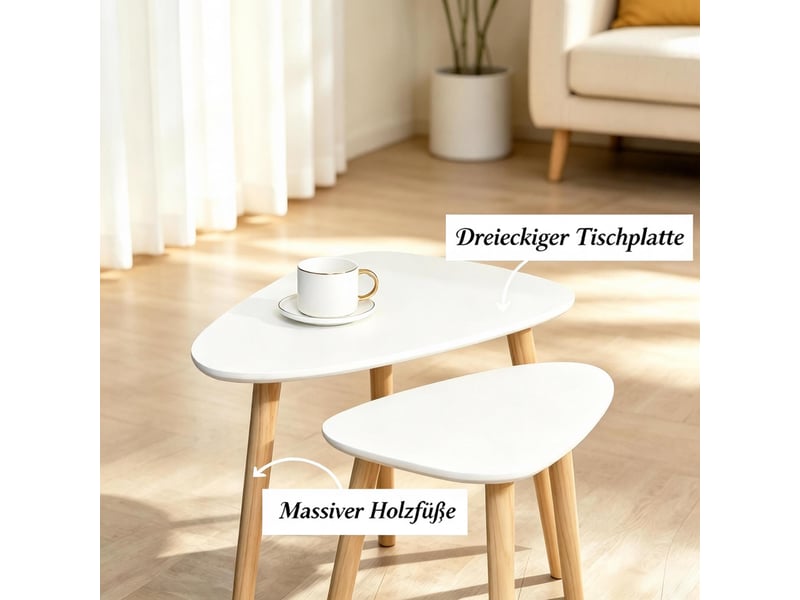  Lot de 2 tables basses gigognes triangulaires en mdf et pin blanc et naturel T5828P542459 - Conforama D