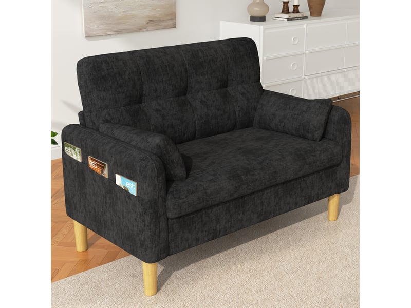  Canapé 2 places modenvie en chenille gris avec 2 coussins et poche latérale  - Conforama D