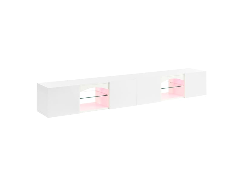  Meuble tv,200x30x28 cm,4 portes, 2 niches et éclairage led,blanc brillant  - Conforama D