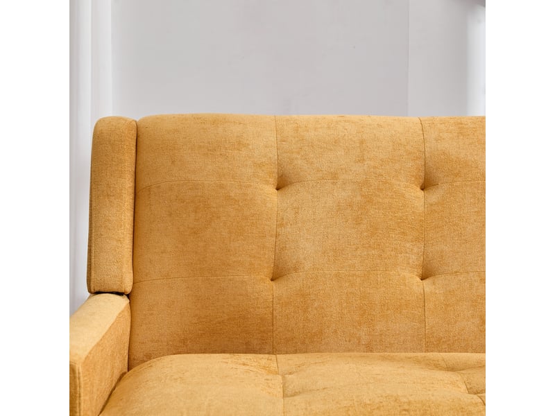  Banquette 2 places jaune en lin premium, pieds bois massif antidérapants, mousse haute densité, capitonnée, salonchambrebureau  - Conforama C
