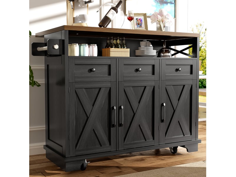 Desserte de cuisine 118 x 43 x 98 cm à roulettes, plateau rabattable en mdf et métal, noire - Conforama B