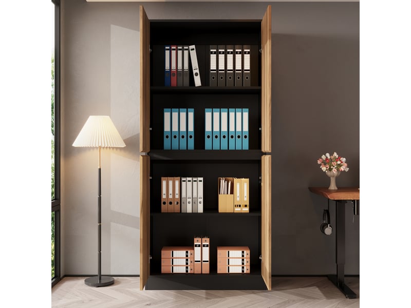 Armoire de rangement avec 4 portes, étagères réglables et fermeture douce pour bureau, salon, couloir 80 × 35 × 180 cm - Conforama C