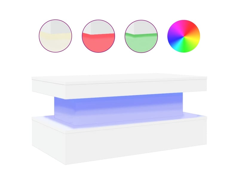  Table basse - table de salon - table à thé avec lumières led blanc 90x50x40 cm  - Conforama A