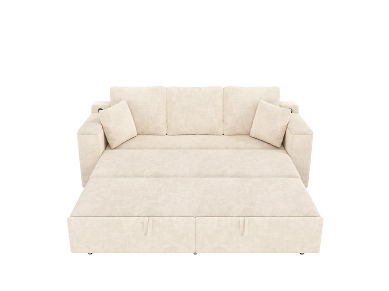 Canapé droit convertible 3 places tissu beige canapé beige - Conforama A