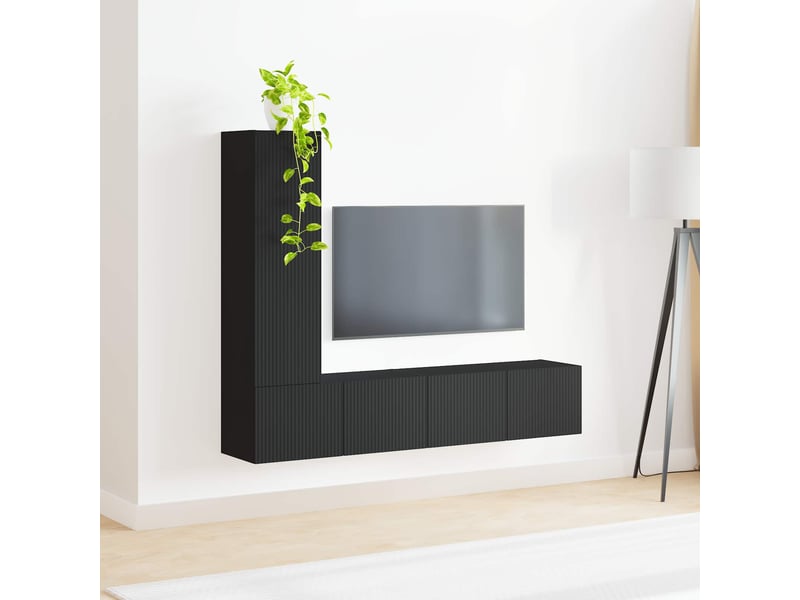  Ensemble meuble tv - banc tv - meuble de rangement 3 pcs noir bois d'ingénierie  - Conforama D