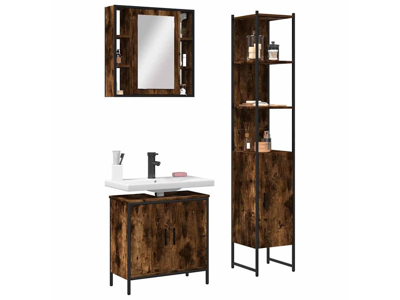  Ensemble d'armoires de salle de bain 3 pcs chêne fumé shl4702  - Conforama B