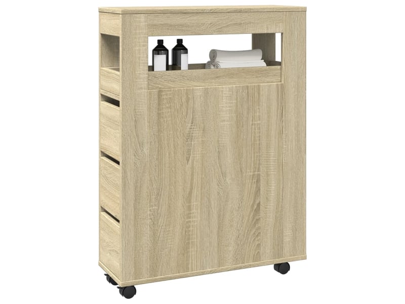 Meuble étroit salle de bain, commode à roulettes chêne sonoma shl3232 - Conforama B