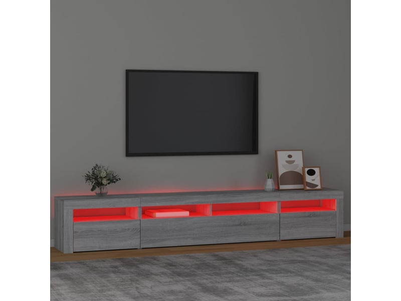 Meuble tv - banc tv - meuble de rangement avec lumières led sonoma gris 240x35x40 cm - Conforama E