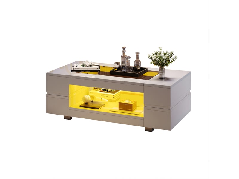  Table basse led blanche 100 x 50 x 35 cm avec rangement et application mobile  - Conforama A